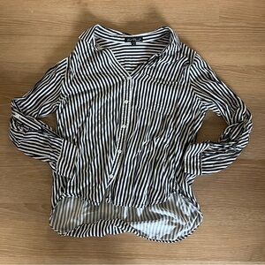 Navy and White Striped Button-Up Shirt